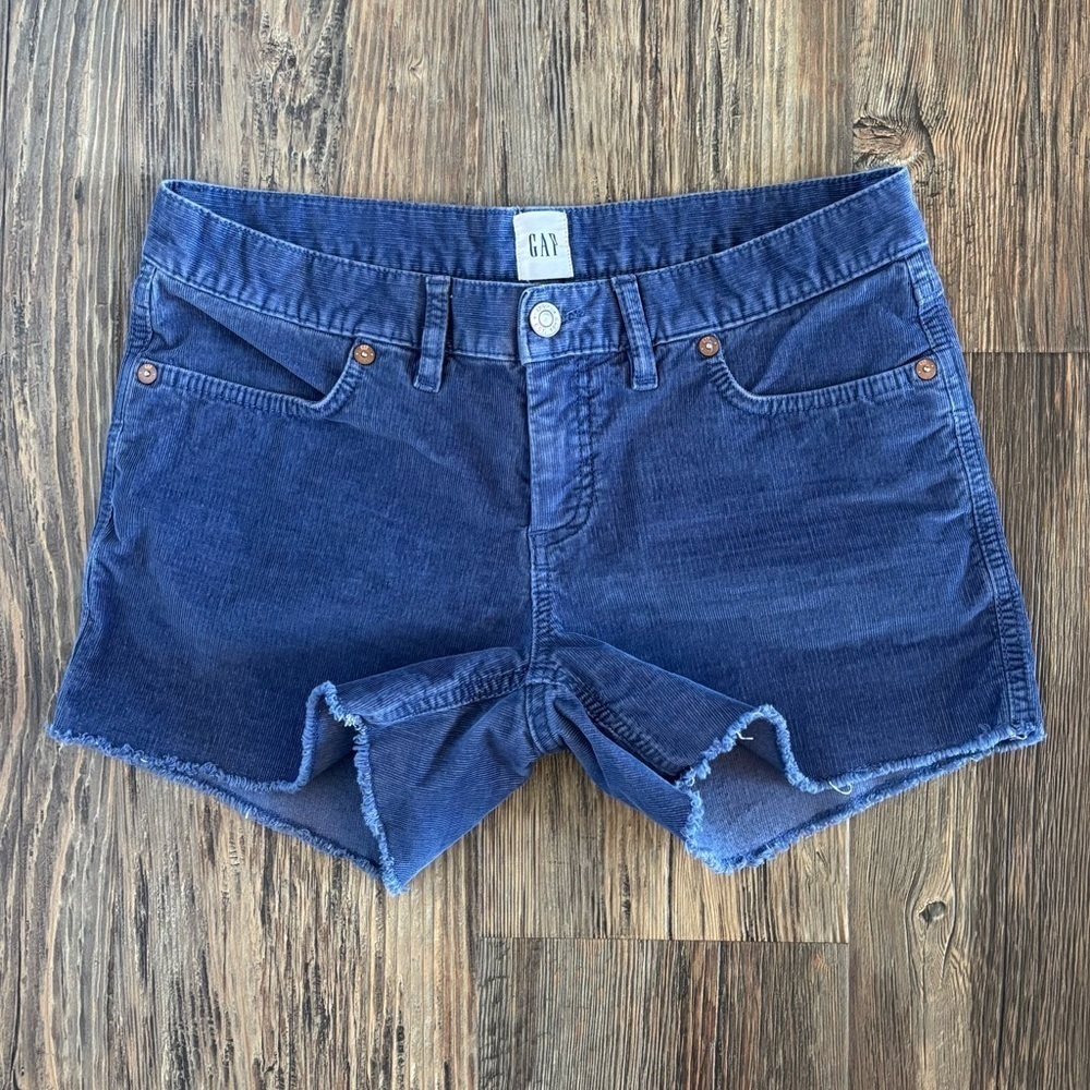 GAP Corduroy Shorts Women’s 4 Ocean Blue Frayed Hem Mid Rise Stretch 3.5” Inseam